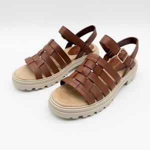 Bella Vita Loni Leather Fisherman Strappy Lug Sole Sandals Dark Tan Brown 8 NEW